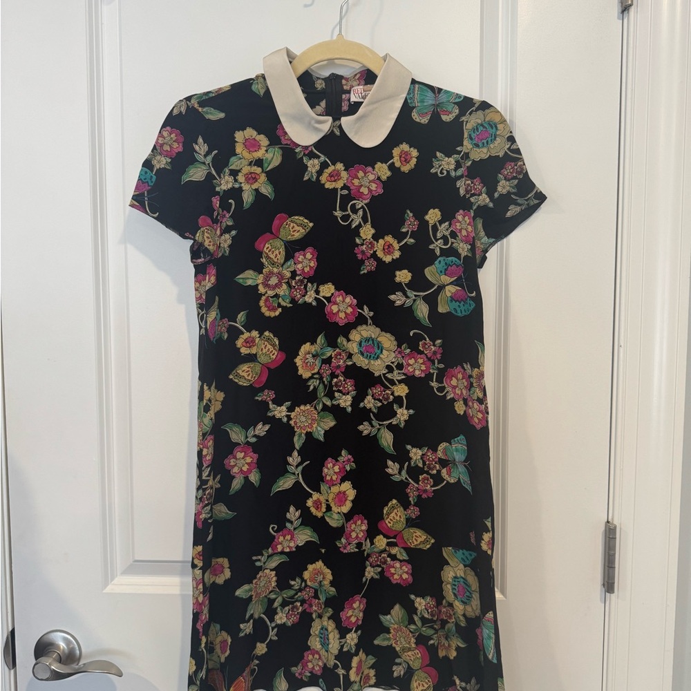 RED Valentino Black Floral Dress with Cream Collar